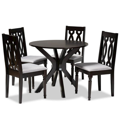 Grey Fabric Upholstered and Dark Brown Finished Wood 5-Piece Dining Set