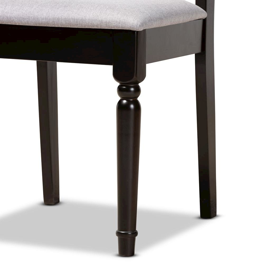 Grey Fabric Upholstered and Dark Brown Finished Wood 5-Piece Dining Set