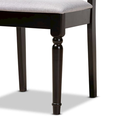 Grey Fabric Upholstered and Dark Brown Finished Wood 5-Piece Dining Set