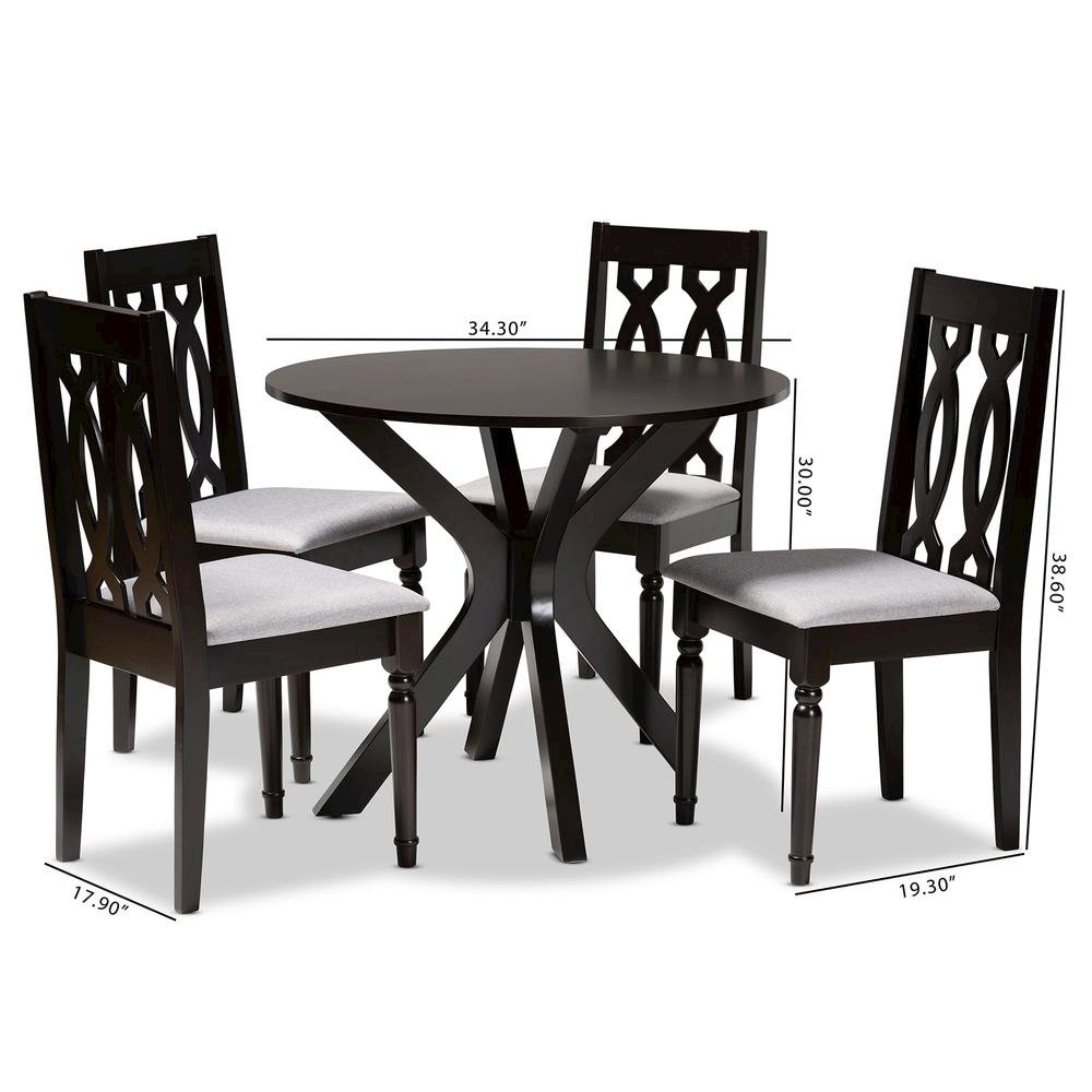 Grey Fabric Upholstered and Dark Brown Finished Wood 5-Piece Dining Set