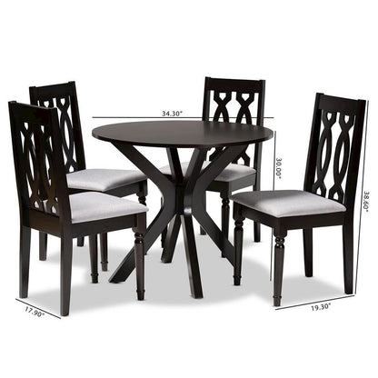Grey Fabric Upholstered and Dark Brown Finished Wood 5-Piece Dining Set