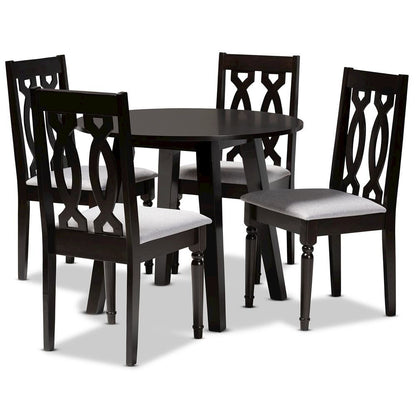 Grey Fabric Upholstered and Dark Brown Finished Wood 5-Piece Dining Set