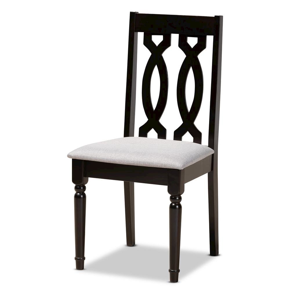 Grey Fabric Upholstered and Dark Brown Finished Wood 5-Piece Dining Set
