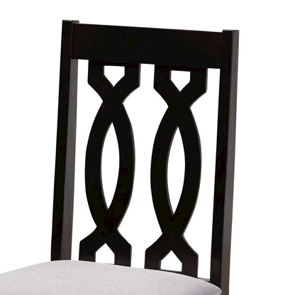 Grey Fabric Upholstered and Dark Brown Finished Wood 5-Piece Dining Set