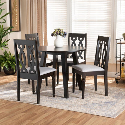 Grey Fabric Upholstered and Dark Brown Finished Wood 5-Piece Dining Set