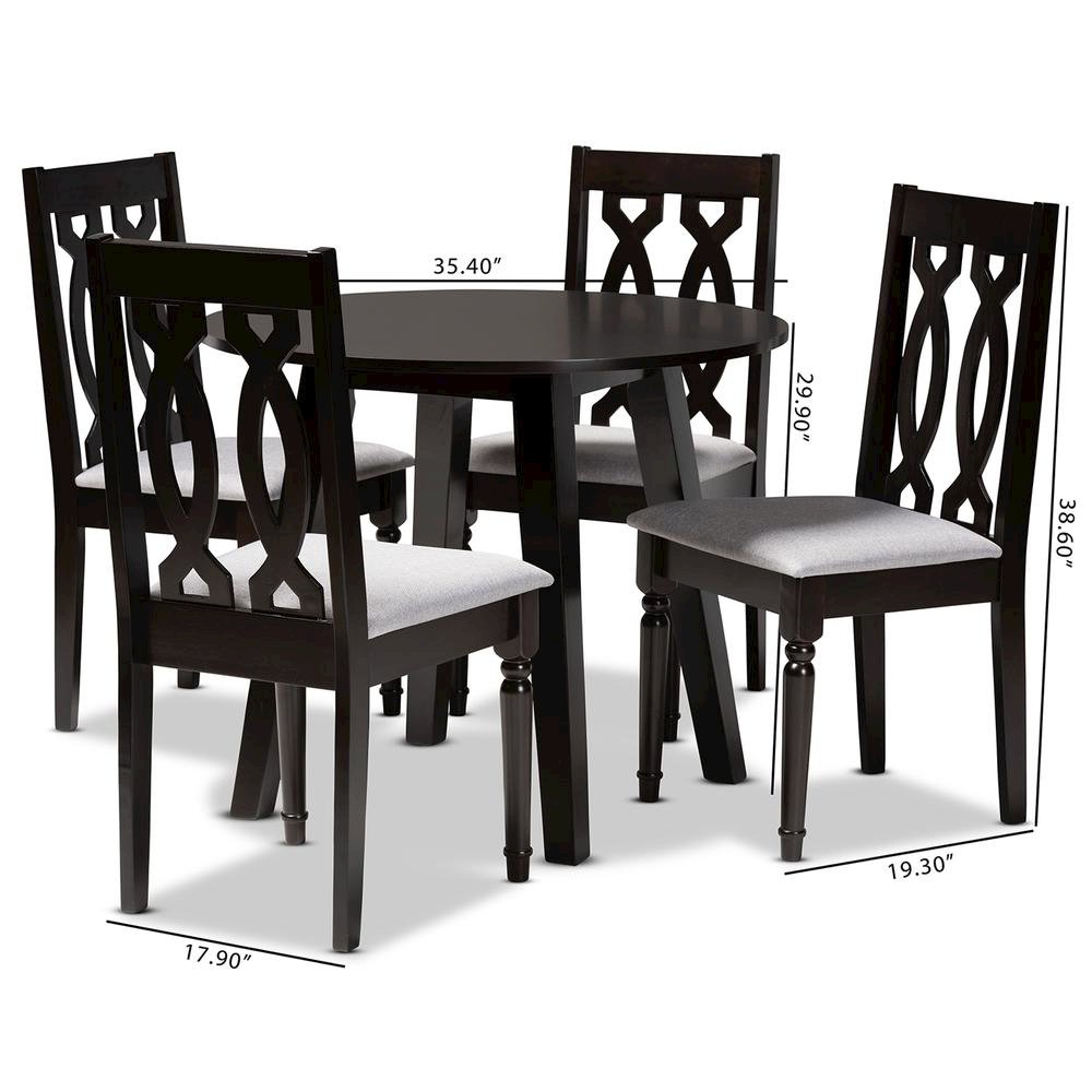 Grey Fabric Upholstered and Dark Brown Finished Wood 5-Piece Dining Set
