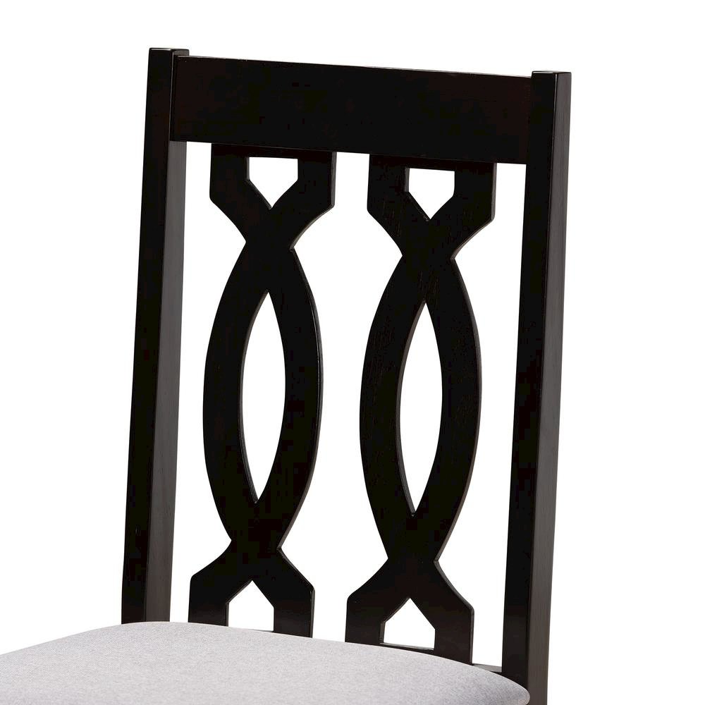 Grey Fabric Upholstered and Dark Brown Finished Wood 5-Piece Dining Set