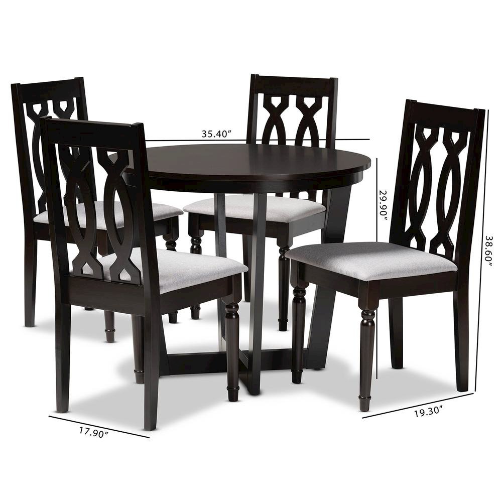 Grey Fabric Upholstered and Dark Brown Finished Wood 5-Piece Dining Set