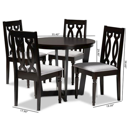 Grey Fabric Upholstered and Dark Brown Finished Wood 5-Piece Dining Set