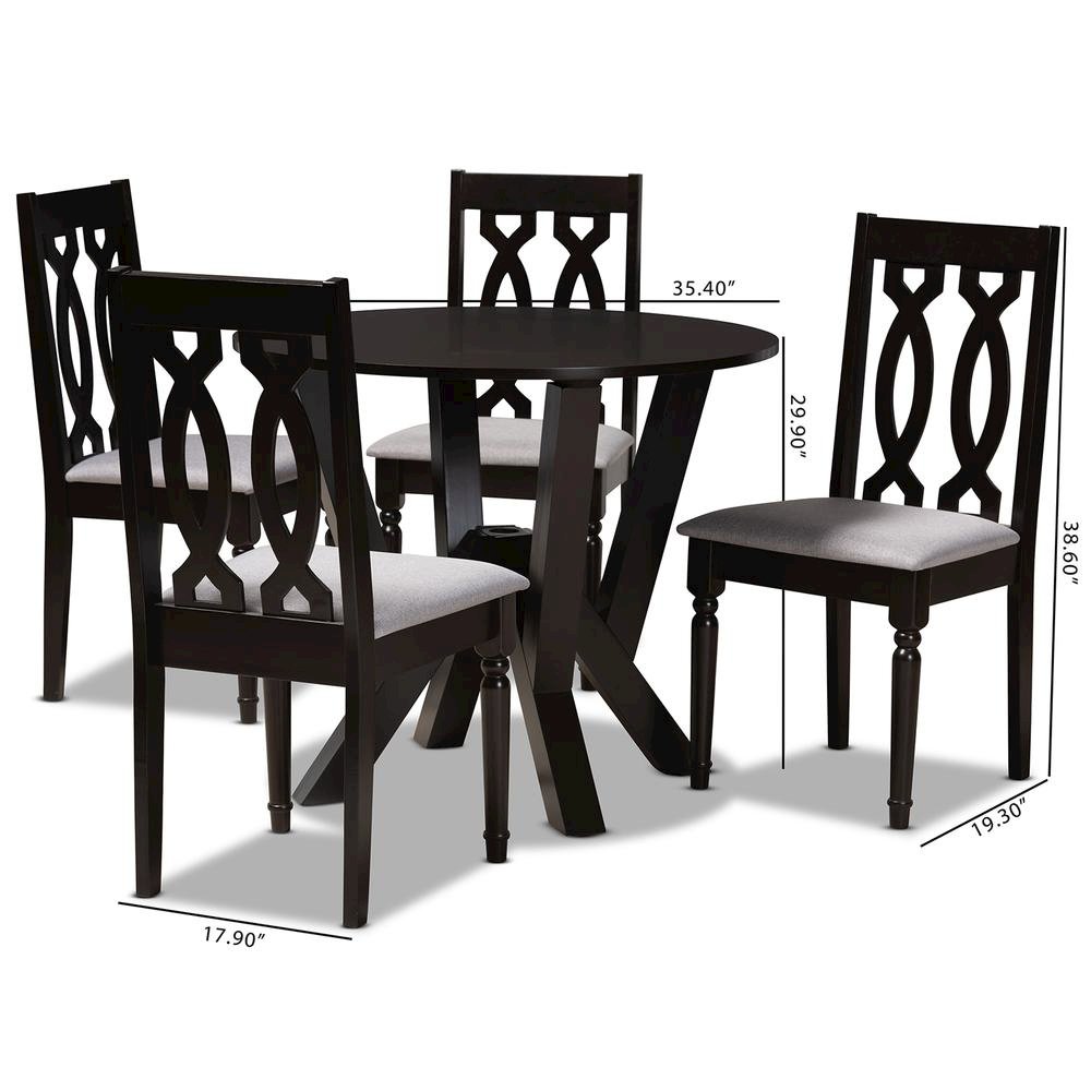 Grey Fabric Upholstered and Dark Brown Finished Wood 5-Piece Dining Set