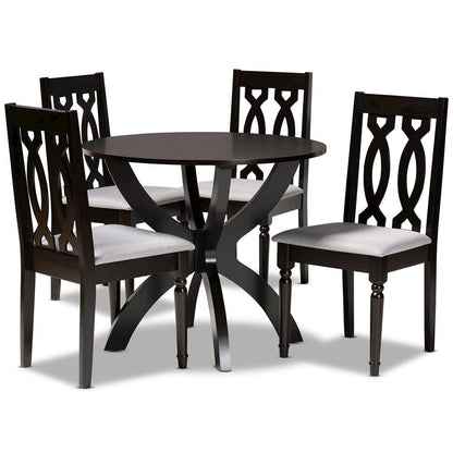Grey Fabric Upholstered and Dark Brown Finished Wood 5-Piece Dining Set