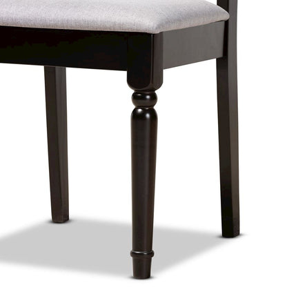 Grey Fabric Upholstered and Dark Brown Finished Wood 5-Piece Dining Set