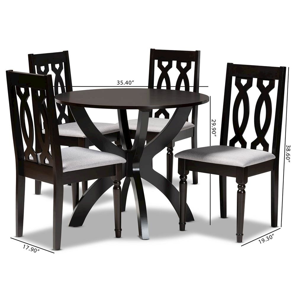 Grey Fabric Upholstered and Dark Brown Finished Wood 5-Piece Dining Set