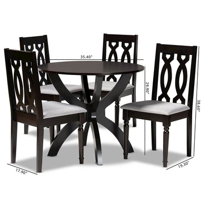 Grey Fabric Upholstered and Dark Brown Finished Wood 5-Piece Dining Set