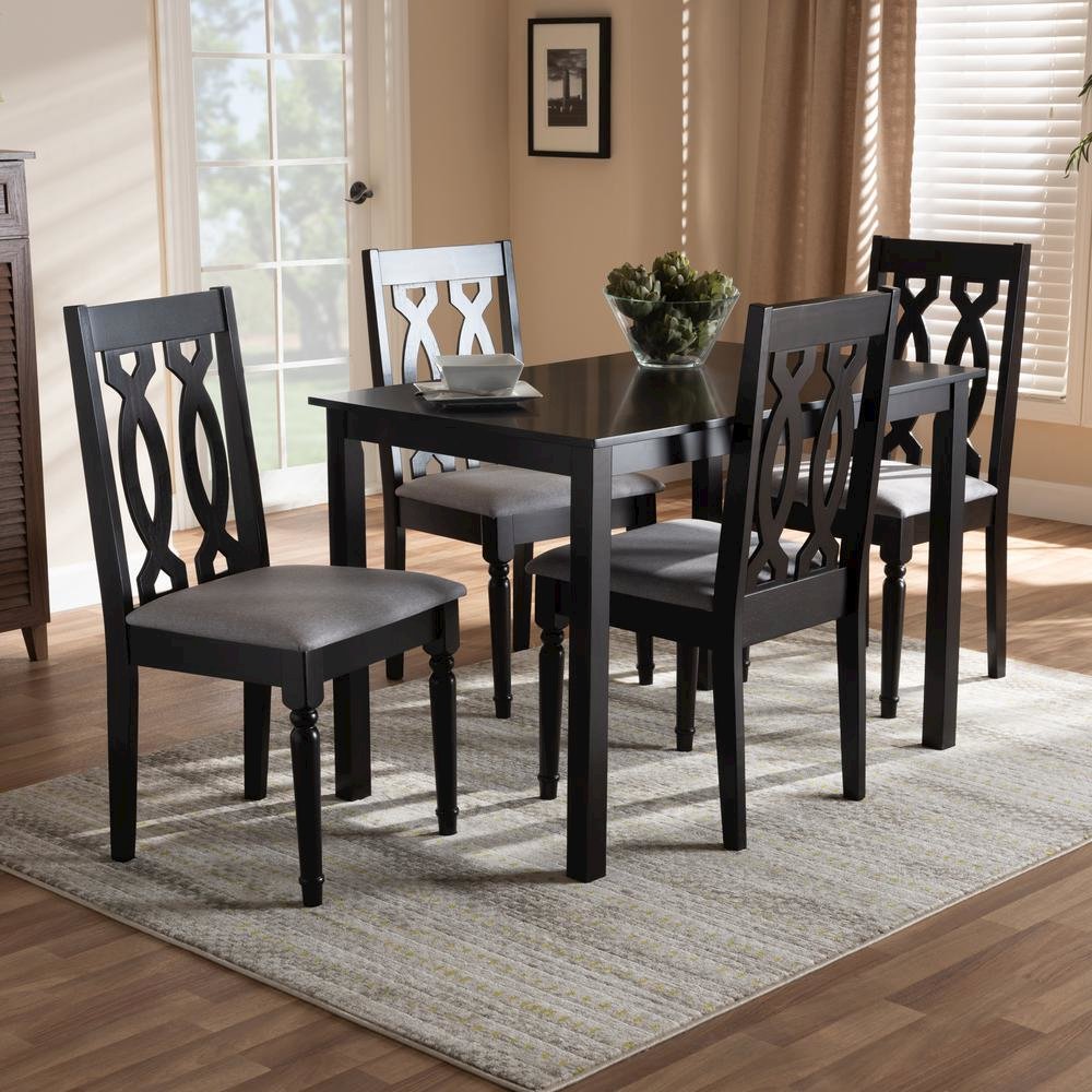 Grey Fabric Upholstered Espresso Brown Finished 5-Piece Wood Dining Set