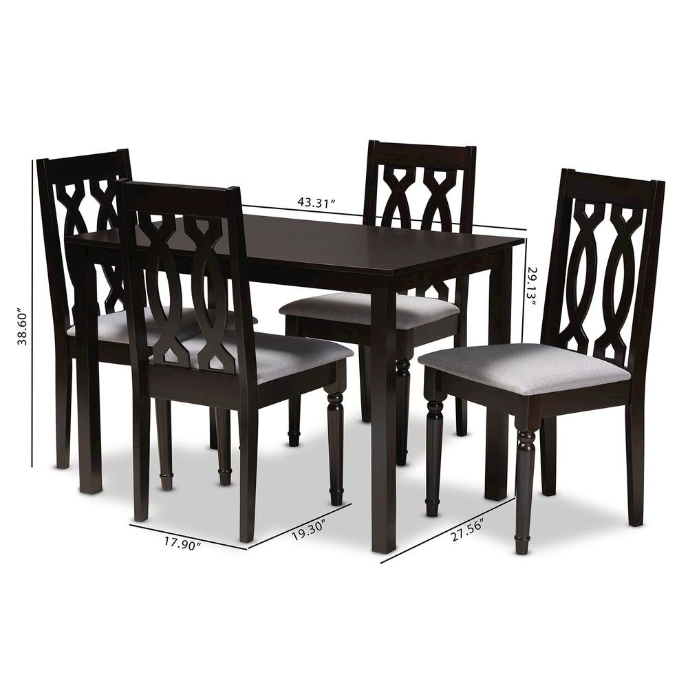 Grey Fabric Upholstered Espresso Brown Finished 5-Piece Wood Dining Set