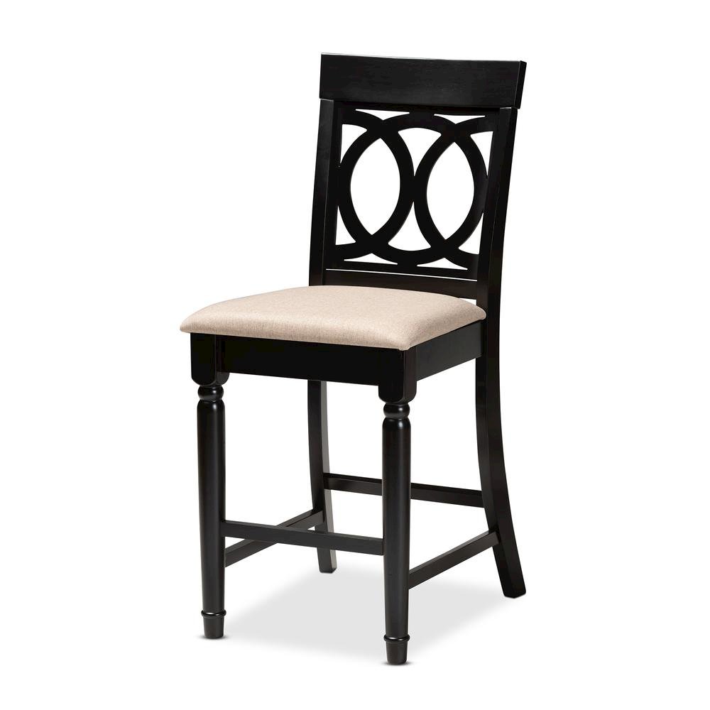 Sand Fabric Upholstered Espresso Brown Finished 5-Piece Wood Pub Set