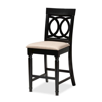 Sand Fabric Upholstered Espresso Brown Finished 5-Piece Wood Pub Set