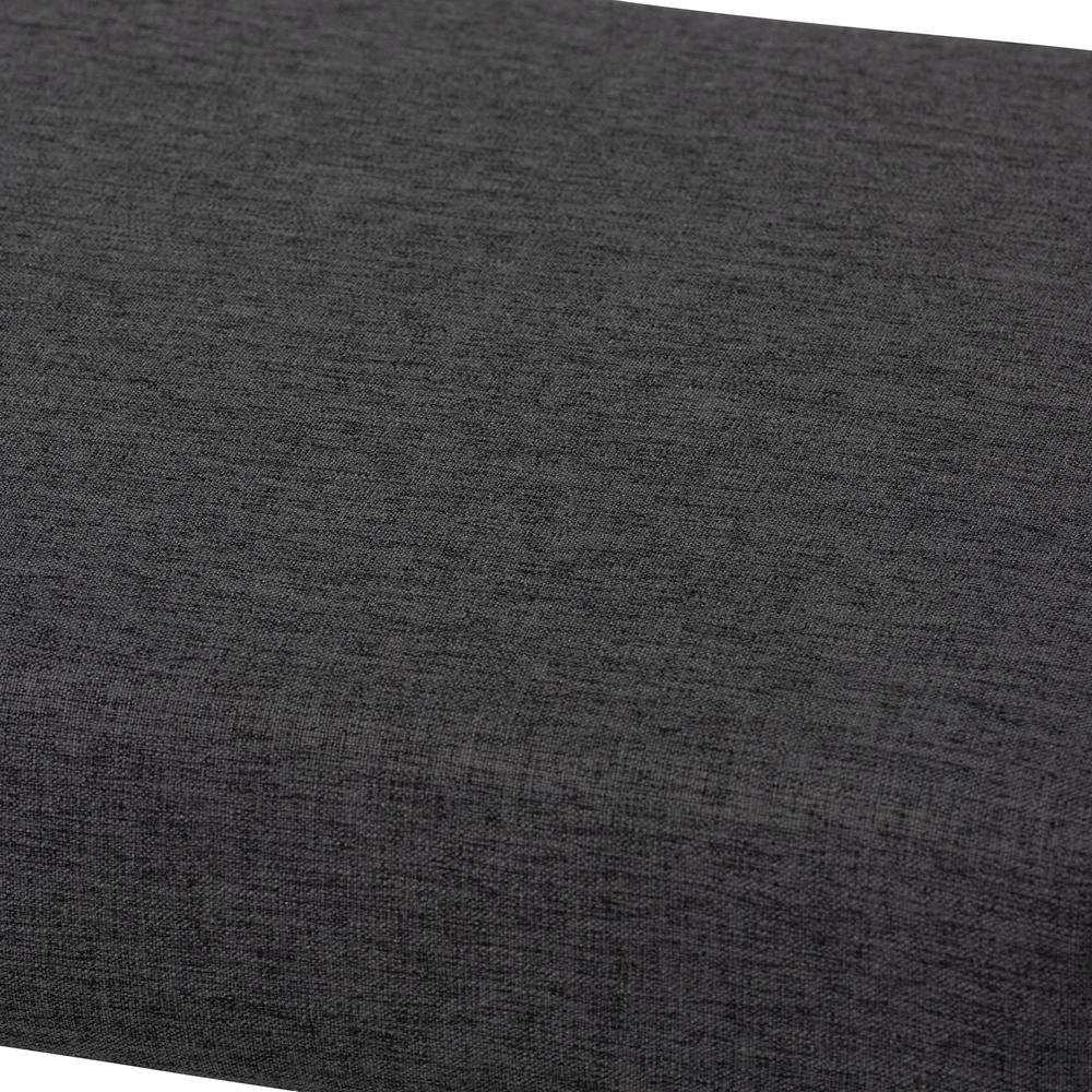 Dark Grey Fabric Upholstered Walnut Brown Finished Boomerang Bench