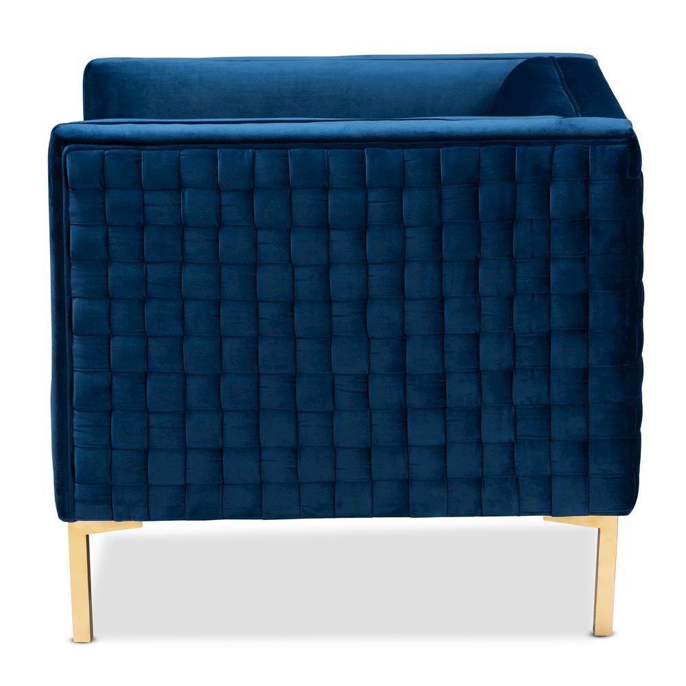 Luxe Navy Blue Velvet Fabric Upholstered Gold Finished Armchair