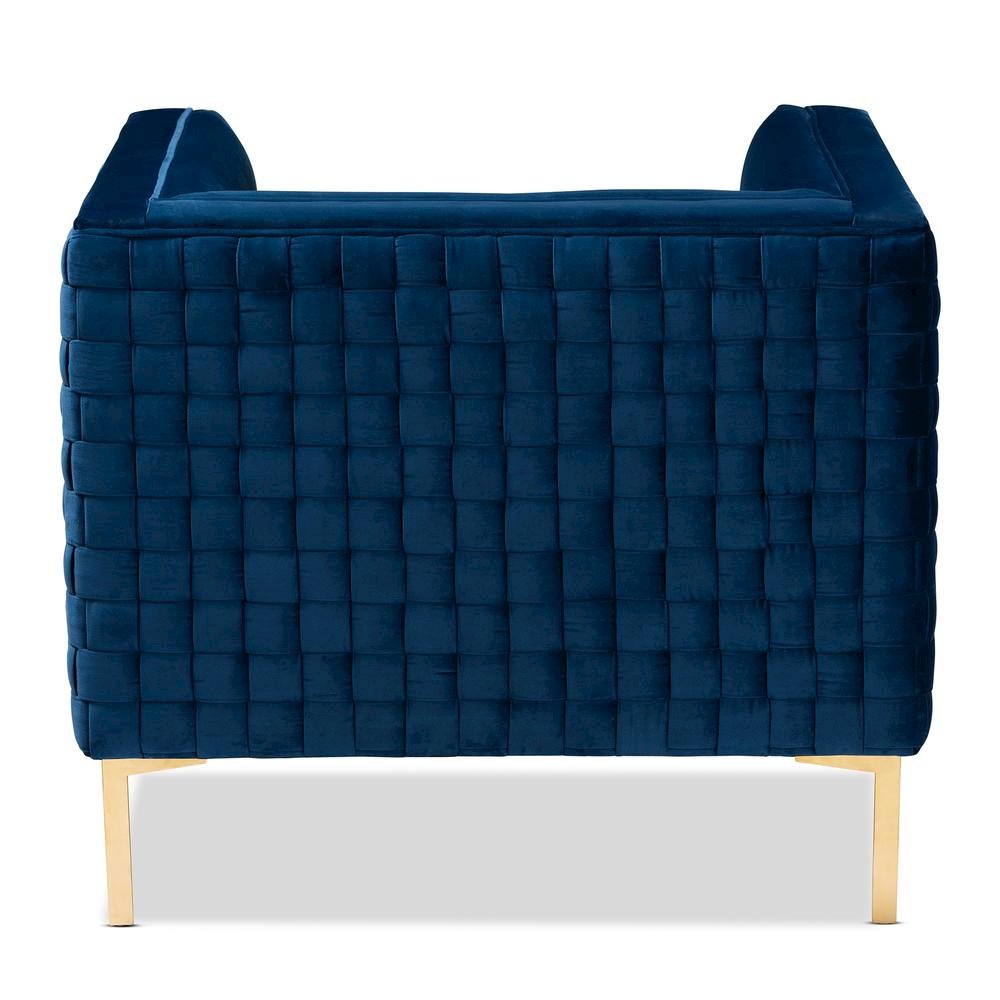 Luxe Navy Blue Velvet Fabric Upholstered Gold Finished Armchair