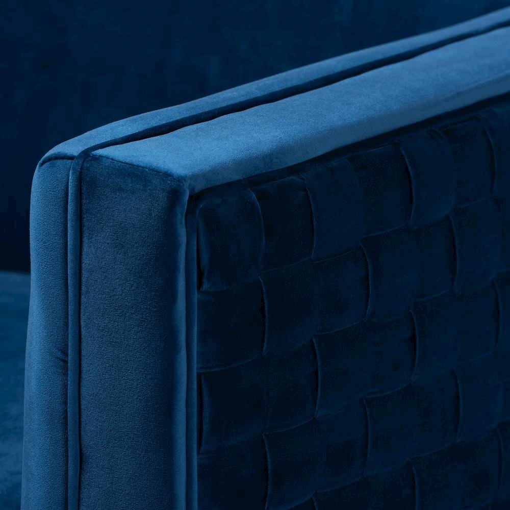 Luxe Navy Blue Velvet Fabric Upholstered Gold Finished Armchair