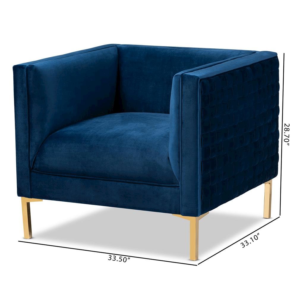 Luxe Navy Blue Velvet Fabric Upholstered Gold Finished Armchair