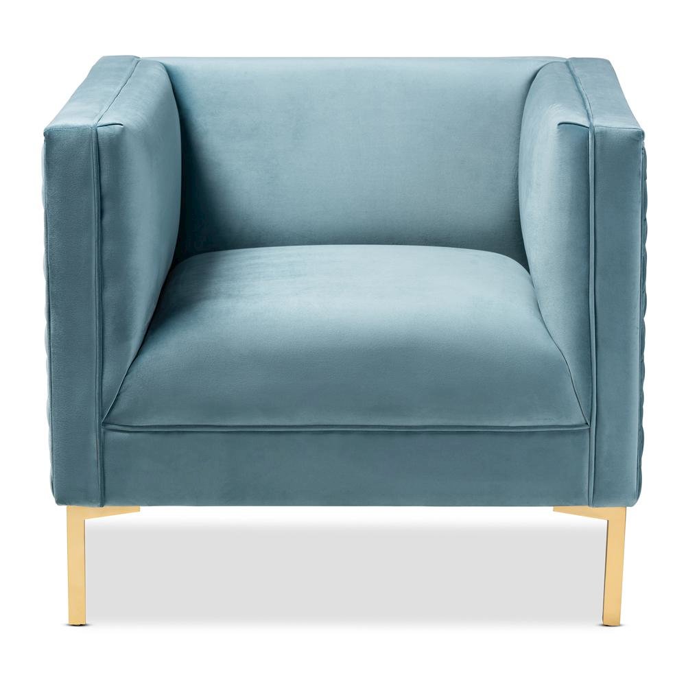 Luxe Light Blue Velvet Fabric Upholstered Gold Finished Armchair