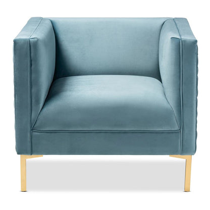 Luxe Light Blue Velvet Fabric Upholstered Gold Finished Armchair