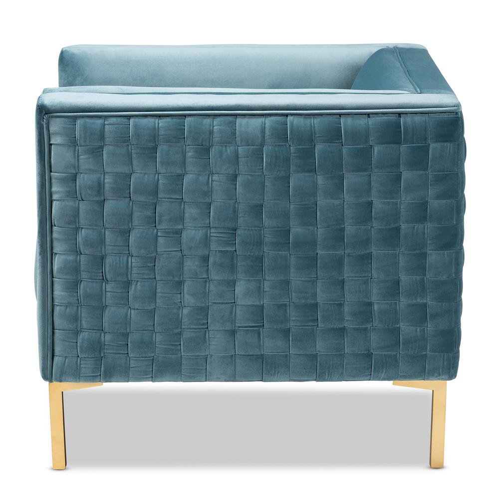 Luxe Light Blue Velvet Fabric Upholstered Gold Finished Armchair