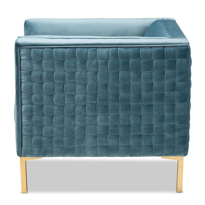 Luxe Light Blue Velvet Fabric Upholstered Gold Finished Armchair