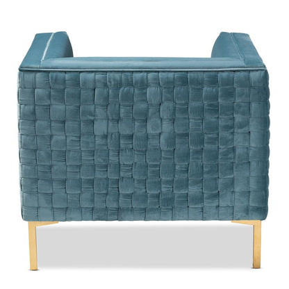 Luxe Light Blue Velvet Fabric Upholstered Gold Finished Armchair