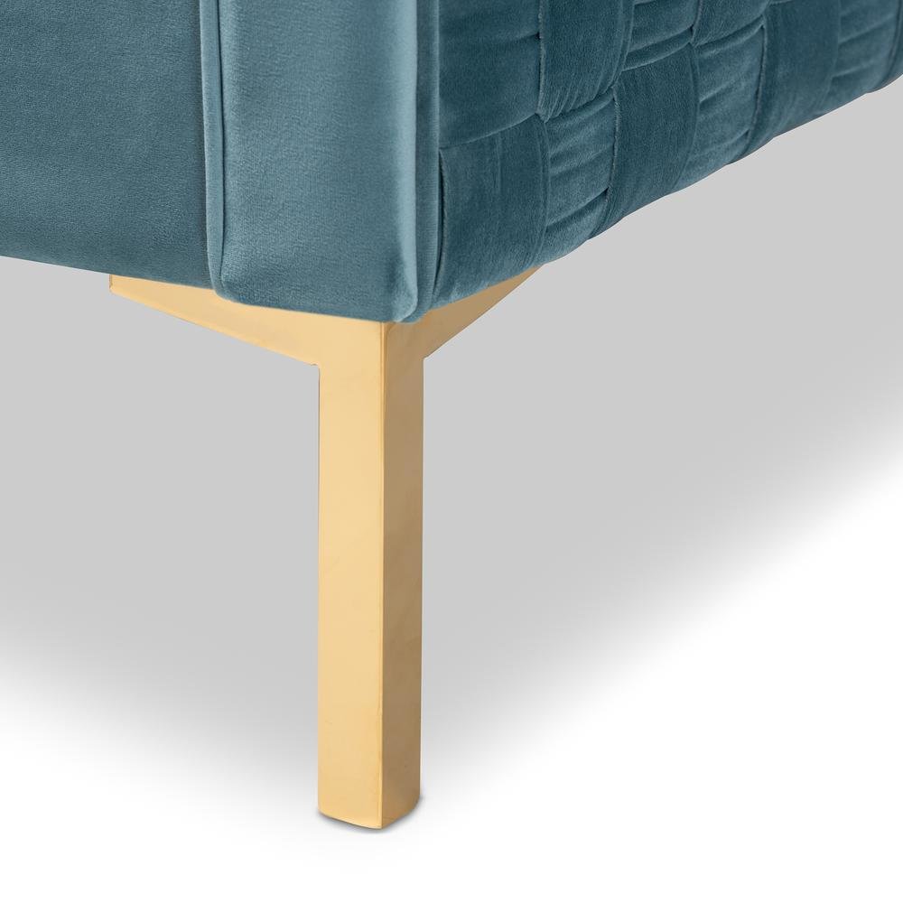 Luxe Light Blue Velvet Fabric Upholstered Gold Finished Armchair