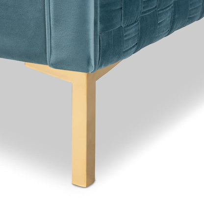 Luxe Light Blue Velvet Fabric Upholstered Gold Finished Armchair