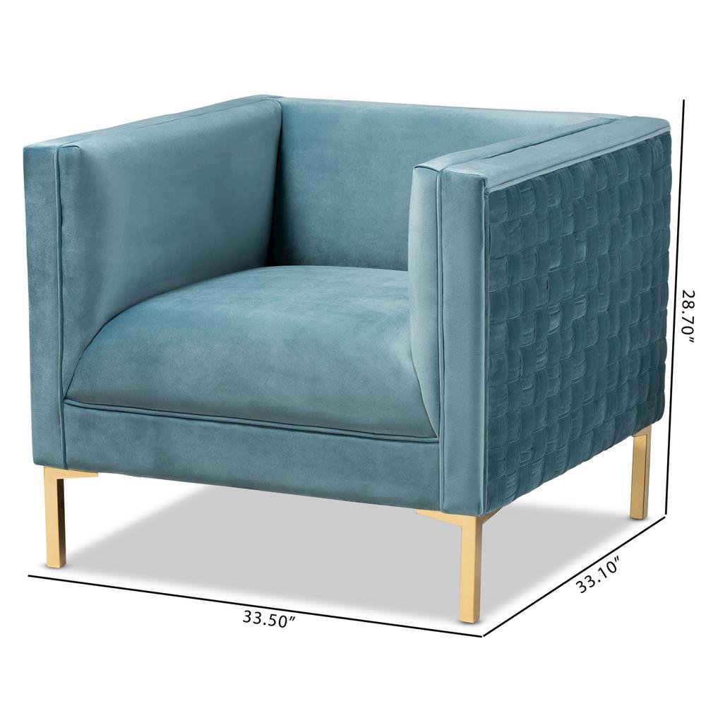 Luxe Light Blue Velvet Fabric Upholstered Gold Finished Armchair