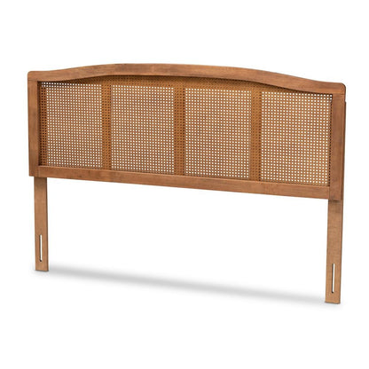 Ash Wanut Finished Wood and Synthetic Rattan Full Size Headboard