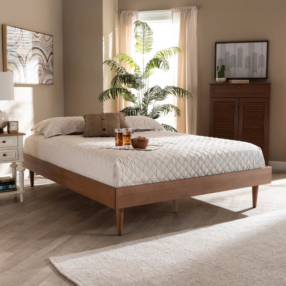 Rina Mid-Century Modern Ash Wanut Finished Full Size Wood Bed Frame
