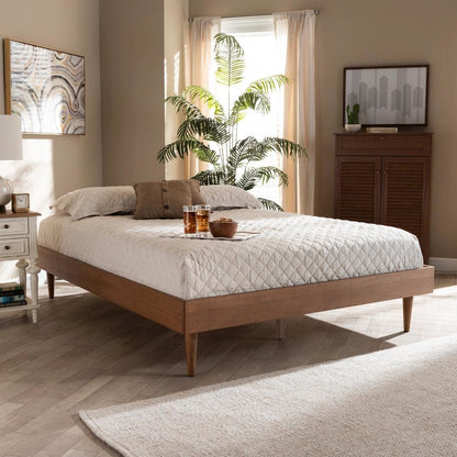 Rina Mid-Century Modern Ash Wanut Finished Full Size Wood Bed Frame