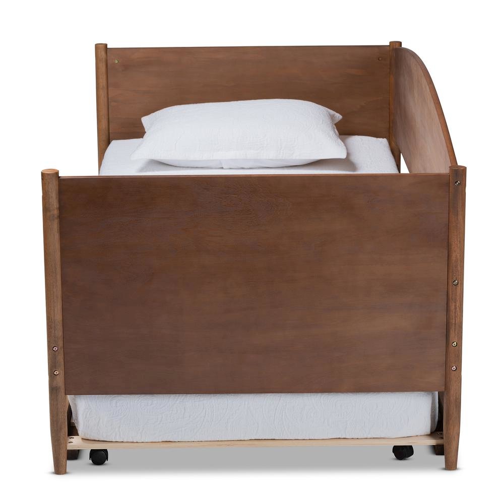 Veles Mid-Century Modern Ash Wanut Finished Wood Daybed with Trundle