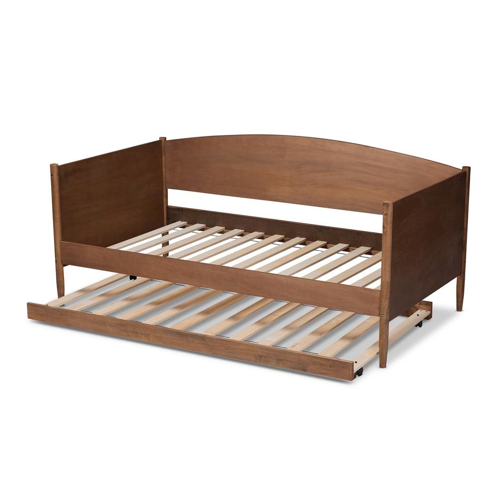 Veles Mid-Century Modern Ash Wanut Finished Wood Daybed with Trundle