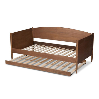 Veles Mid-Century Modern Ash Wanut Finished Wood Daybed with Trundle