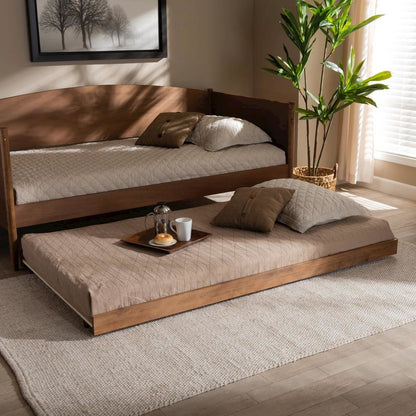 Veles Modern and Contemporary Ash Walnut Finished Twin Size Trundle Bed