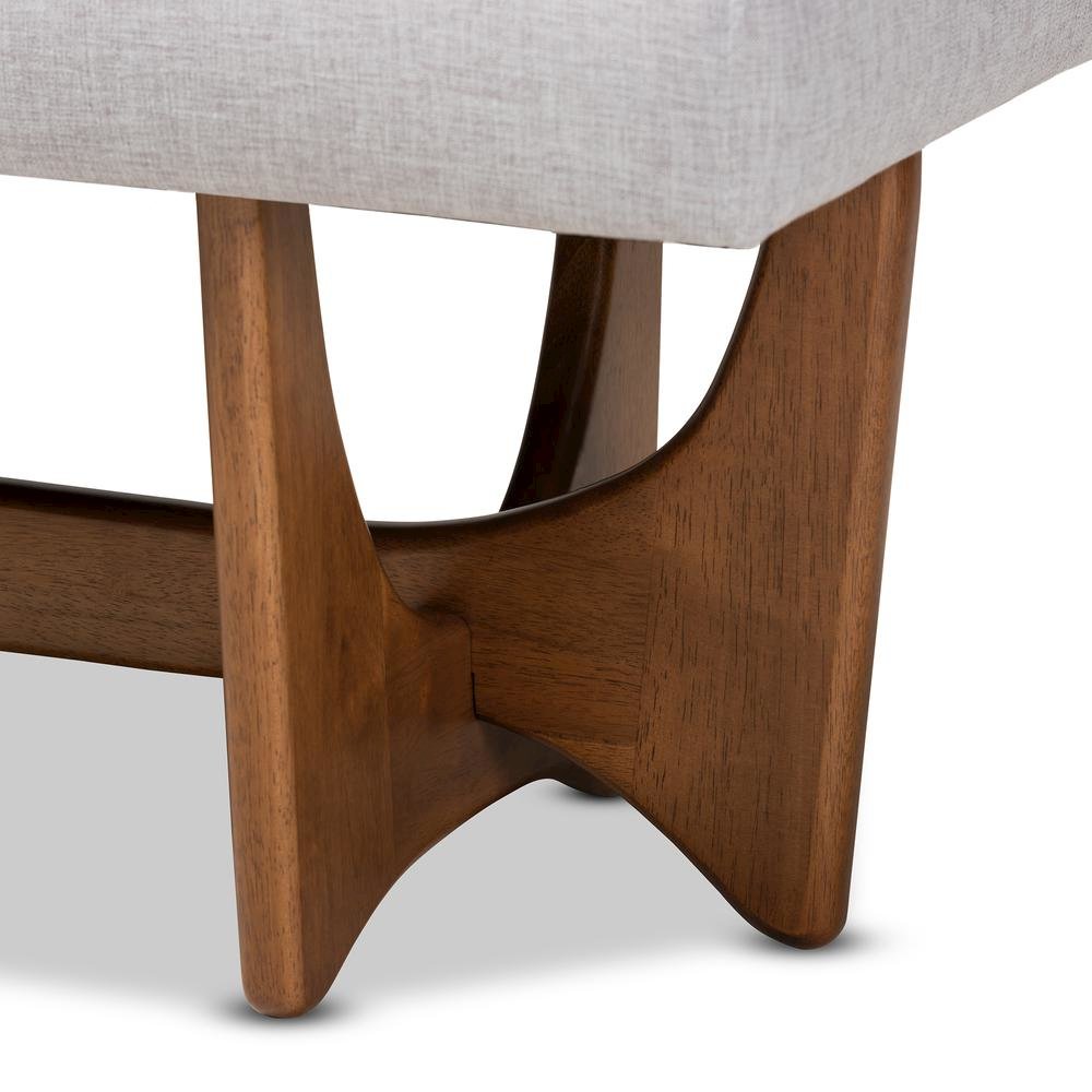 Theo Mid-Century Modern Greyish Beige Fabric Upholstered Walnut Finished Bench