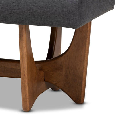Theo Mid-Century Modern Dark Grey Fabric Upholstered Walnut Finished Bench