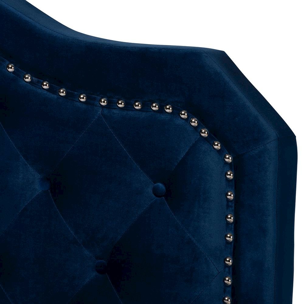 Navy Blue Velvet Fabric Upholstered Queen Size Button Tufted Bed