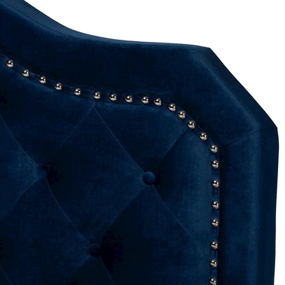 Navy Blue Velvet Fabric Upholstered Queen Size Button Tufted Bed