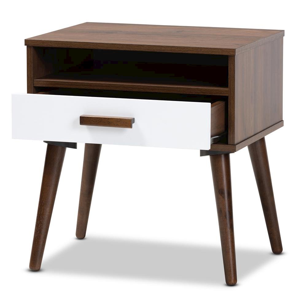 Two-Tone White and Walnut Finished 1-Drawer Wood End Table
