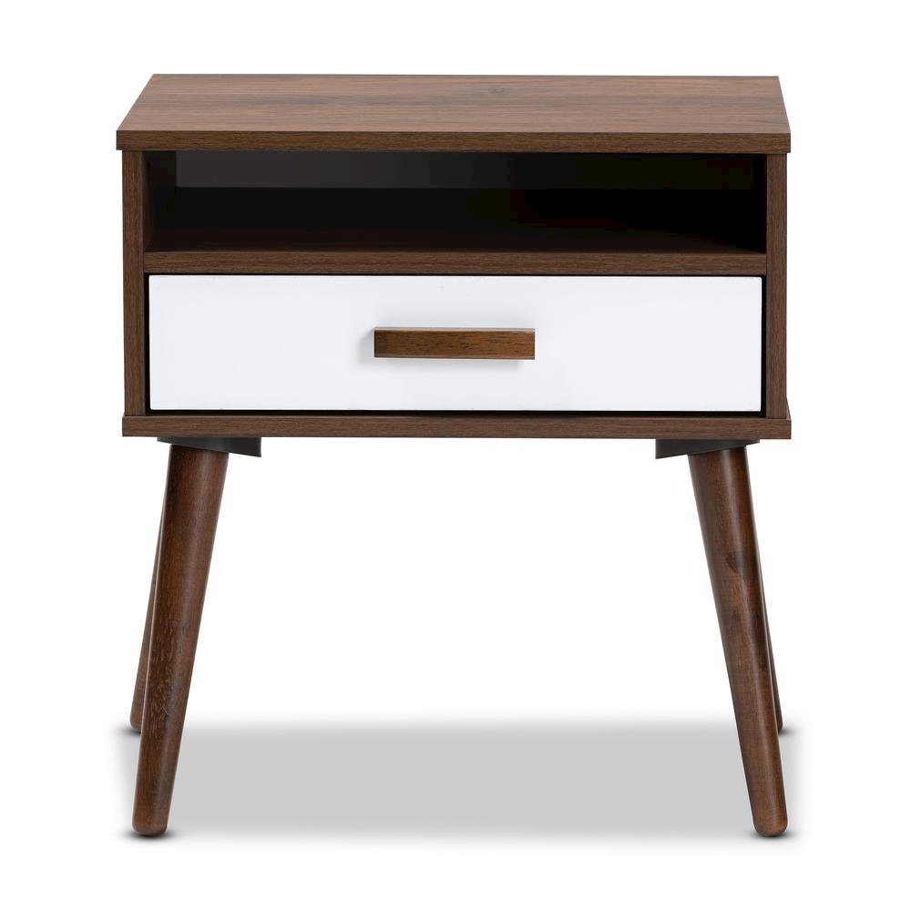 Two-Tone White and Walnut Finished 1-Drawer Wood End Table