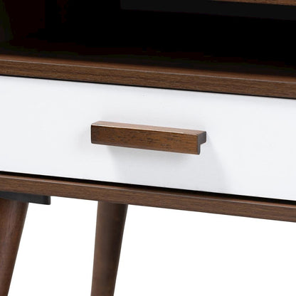 Two-Tone White and Walnut Finished 1-Drawer Wood End Table