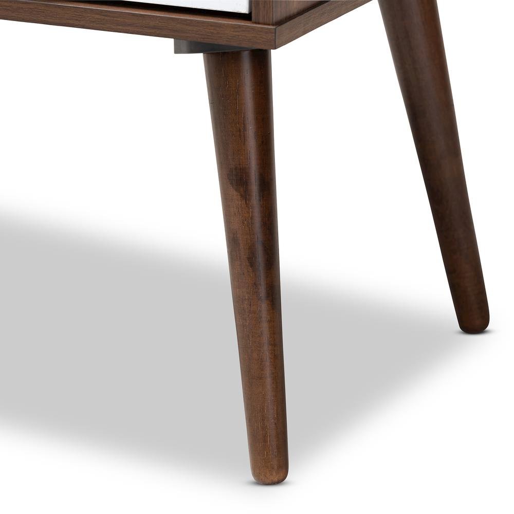 Two-Tone White and Walnut Finished 1-Drawer Wood End Table